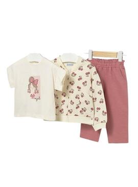 Conjunto de moletom Mayoral cerejas rosa para menina