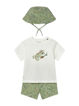 Conjunto de três peças Mayoral Camaleão verde para menino.