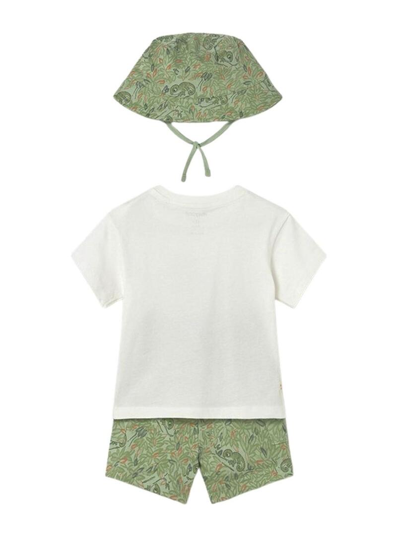 Conjunto de três peças Mayoral Camaleão verde para menino.