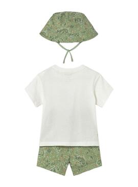 Conjunto de três peças Mayoral Camaleão verde para menino.