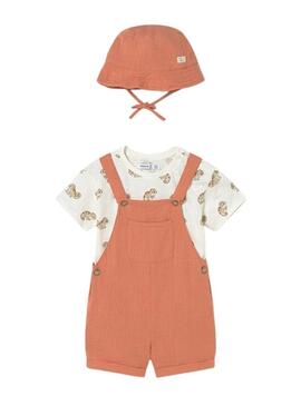 Conjunto com jardineira Mayoral Camaleão laranja para menino.