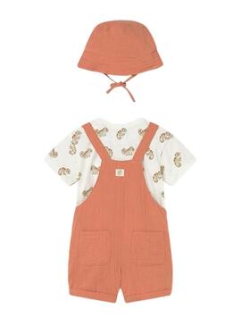 Conjunto com jardineira Mayoral Camaleão laranja para menino.