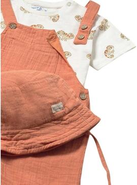 Conjunto com jardineira Mayoral Camaleão laranja para menino.