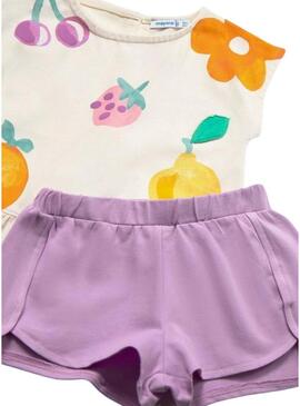Conjunto de frutas Mayoral bege e lilás para menina.