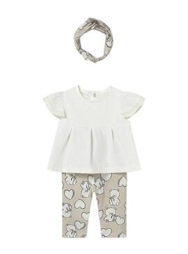 Conjunto de três peças Mayoral ursinhos cru para recém-nascida.