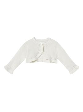 Jaqueta Mayoral tricot básica branca recém-nascido.