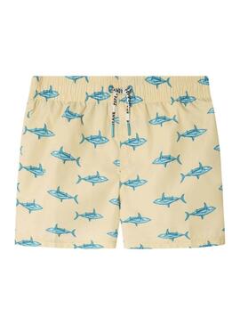 Fato de banho Pepe Jeans Shark amarelo estampado para menino.