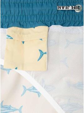 Fato de banho Pepe Jeans Shark amarelo estampado para menino.