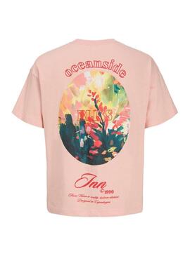 Camiseta Jack and Jones Montauk rosa para homem