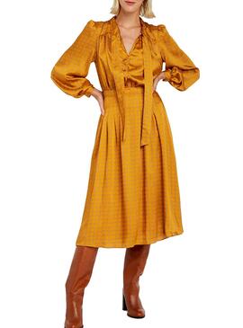 Vestido Naf Naf Amarelo Cetim Para Mulher