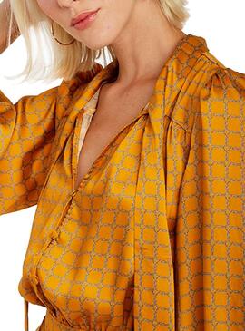 Vestido Naf Naf Amarelo Cetim Para Mulher