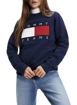 Sweat Tommy Jeans Flag Crew Navy Mulher