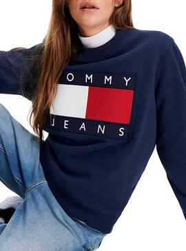 Sweat Tommy Jeans Flag Crew Navy Mulher