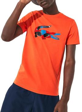 T-Shirt Lacoste Sport Croco Camo Laranja Homem