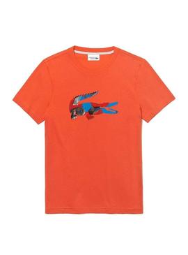 T-Shirt Lacoste Sport Croco Camo Laranja Homem