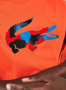 T-Shirt Lacoste Sport Croco Camo Laranja Homem
