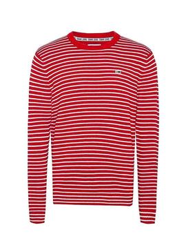 Malha Tommy Jeans Essential Stripe Vermelho Homem