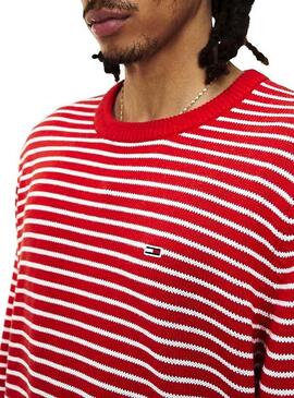 Malha Tommy Jeans Essential Stripe Vermelho Homem