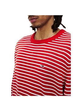 Malha Tommy Jeans Essential Stripe Vermelho Homem