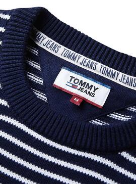 Malha Tommy Jeans Essential Stripe Azul Homem