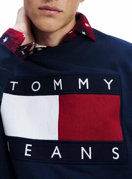 Sweat Tommy Jeans Flag Azul Marinho Para Homem