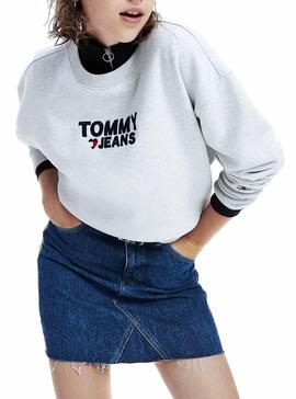 Sweat Tommy Jeans Corp Heart Cinza para Mulher