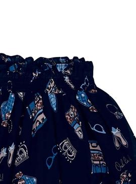 Saia Mayoral Chiffon impresso Azul Marinho para Me
