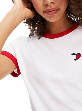 T-Shirt Tommy Jeans Ringer Heart Branco Mulher
