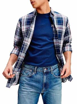 Camisa Tommy Jeans Essential Check Azul Homem