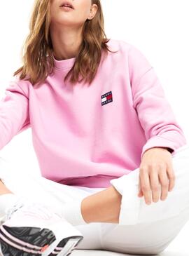 Sweat Tommy Jeans Badge Rosa Mulher