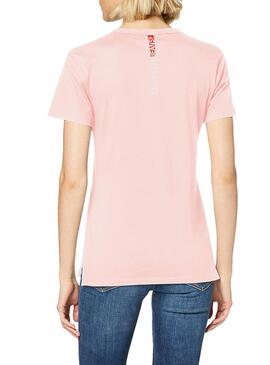 T-Shirt Calvin Klein Jeans Stripe Logo Mulheres Rosa