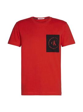 T-Shirt Calvin Klein Round Logo PCKT Vermelho Homem