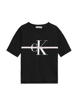 T-Shirt Calvin Klein Stripe Preto para Menina