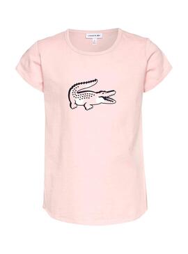 T-Shirt Lacoste Croco Rosa para Menina