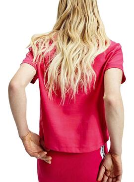 T-Shirt Tommy Jeans Parche Cropped Rosa Mulher