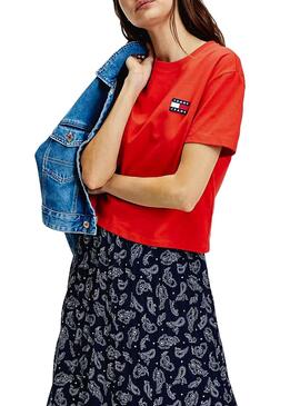 T-Shirt Tommy Jeans Parche Cropped Vermelho Mulher