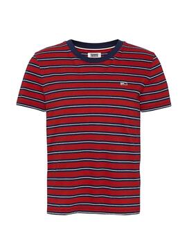 T-Shirt Tommy Jeans Classics Stripe Vermelho Mulher