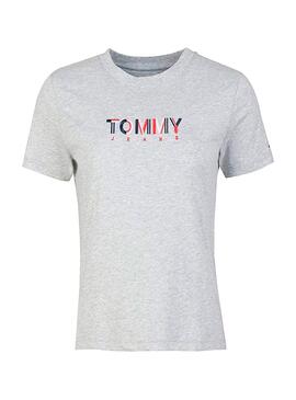 T-Shirt Tommy Jeans Multicolor Logo Cinzenta Mulher
