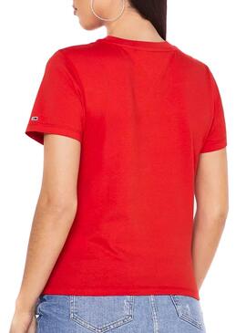 T-Shirt Tommy Jeans Multicolor Logo Vermelho Mulher