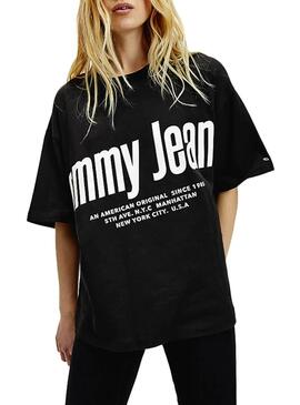 T-Shirt Tommy Jeans Logo diagonal Preta Mulher