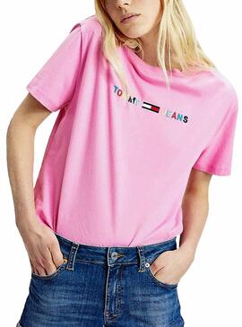 T-Shirt Tommy Jeans Logo Colored Rosa Mulher