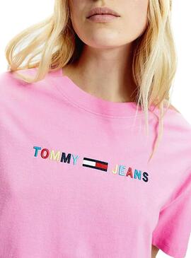 T-Shirt Tommy Jeans Logo Colored Rosa Mulher