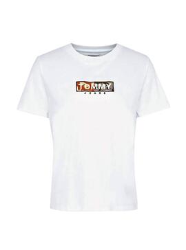 T-Shirt Tommy Jeans Camo Logo Branco para  Mulher