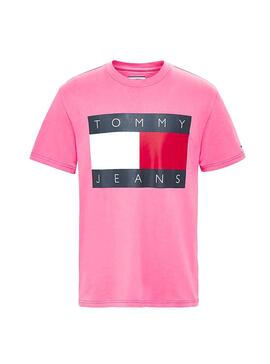 T-Shirt Tommy Jeans Big Flag Fucsia para Homem