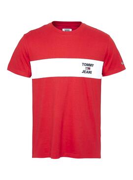 T-Shirt Tommy Jeans Chest Stripe Vermelho para Homem