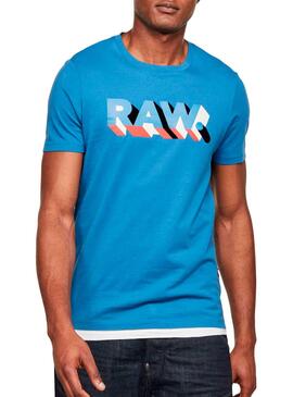 T-Shirt G-Star Raw Text Azul para Homem