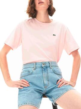 T-Shirt Rosa Lacoste de grandes dimensões para Mulher