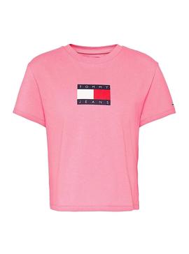 T-Shirt Tommy Jeans Flag Rosa para Mulher