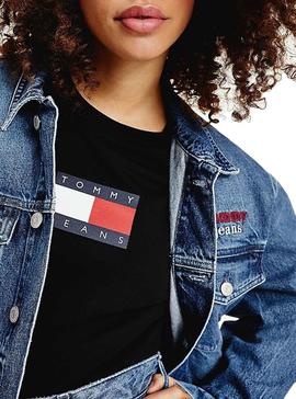 T-Shirt Tommy Jeans Flag Preto para Mulher