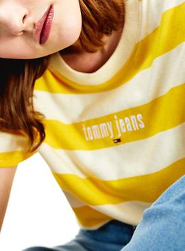 T-Shirt Tommy Jeans Stripe Amarelo para Mulher